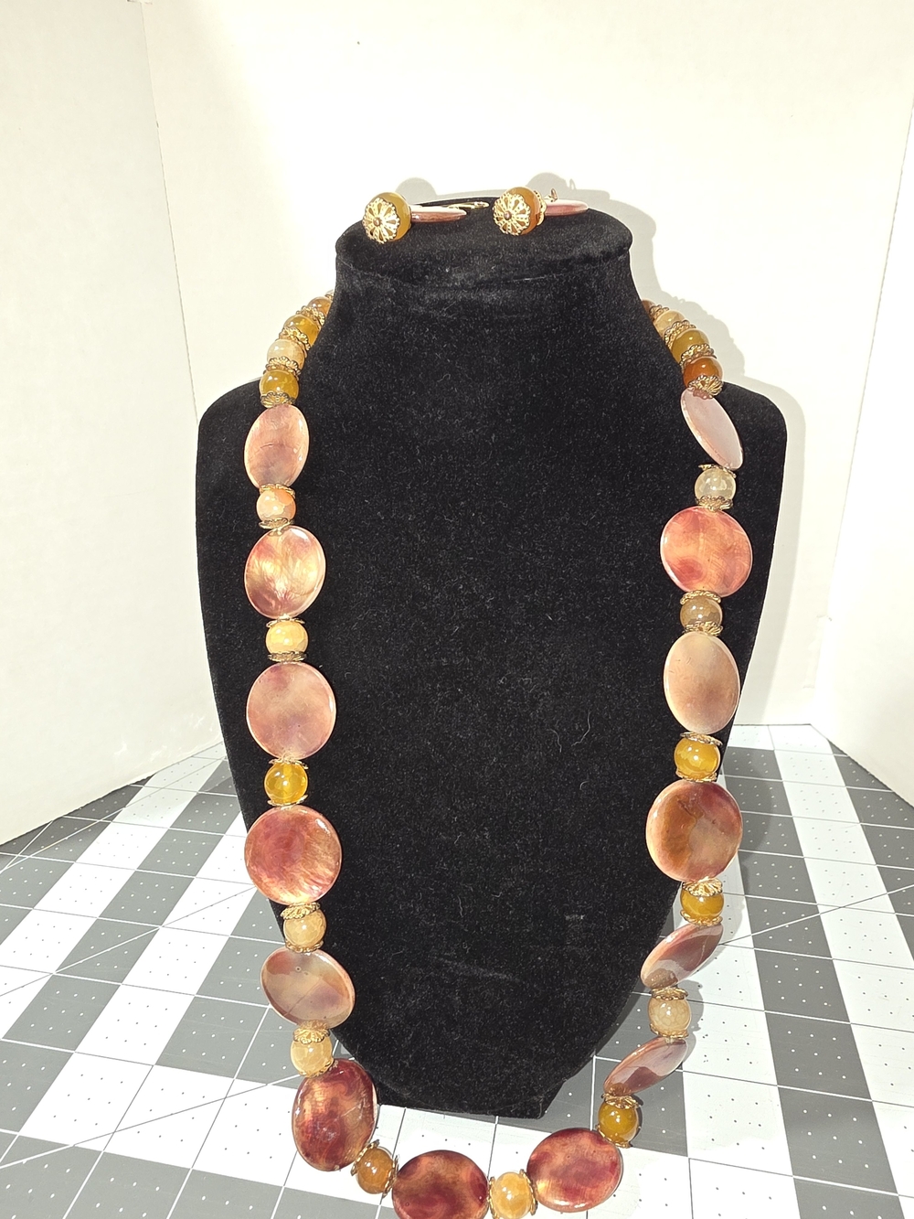 Orange & Gold Beaded Necklace & Earrings Set